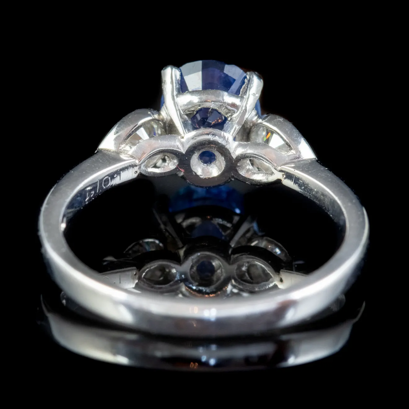 Edwardian Style Sapphire Diamond Trilogy Ring Platinum 1.80ct Sapphire