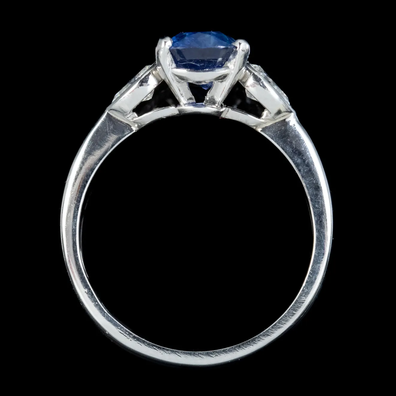 Edwardian Style Sapphire Diamond Trilogy Ring Platinum 1.80ct Sapphire