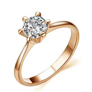 Fashion 18K Rose Gold Plated Classic 6 Prong Sparkling Solitaire 1ct CZ Wedding Rings