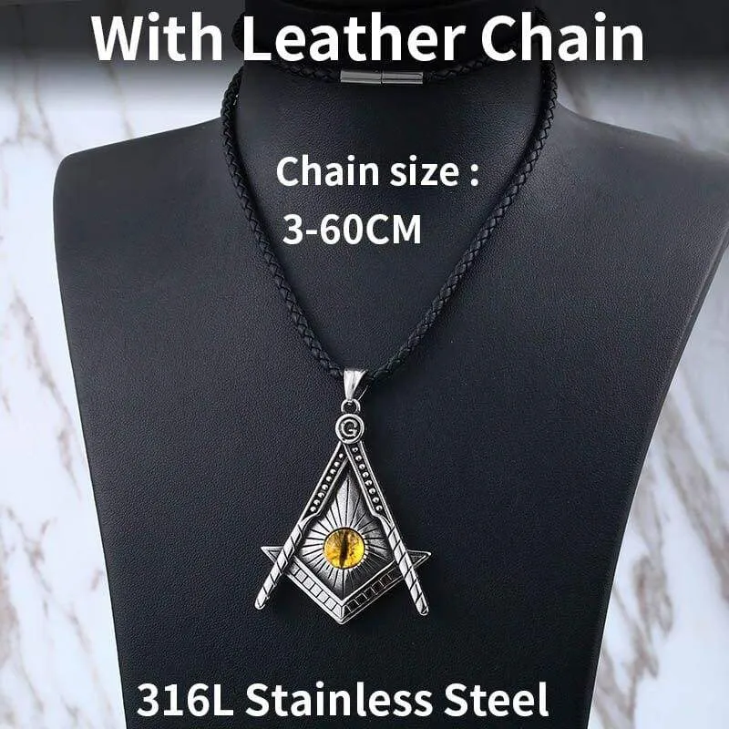 Freemason pendant necklace Yellow eye Stainless Steel illuminati Men biker Chain Gothic Jewelry