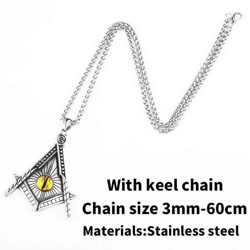 Freemason pendant necklace Yellow eye Stainless Steel illuminati Men biker Chain Gothic Jewelry