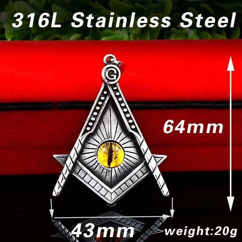 Freemason pendant necklace Yellow eye Stainless Steel illuminati Men biker Chain Gothic Jewelry