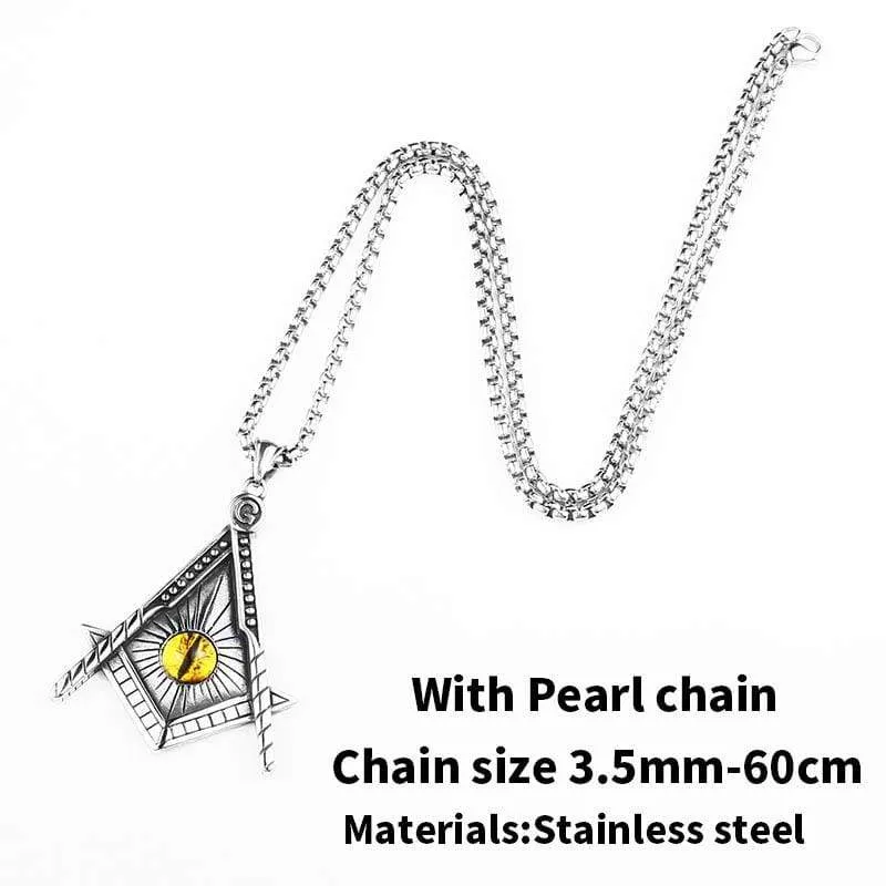 Freemason pendant necklace Yellow eye Stainless Steel illuminati Men biker Chain Gothic Jewelry