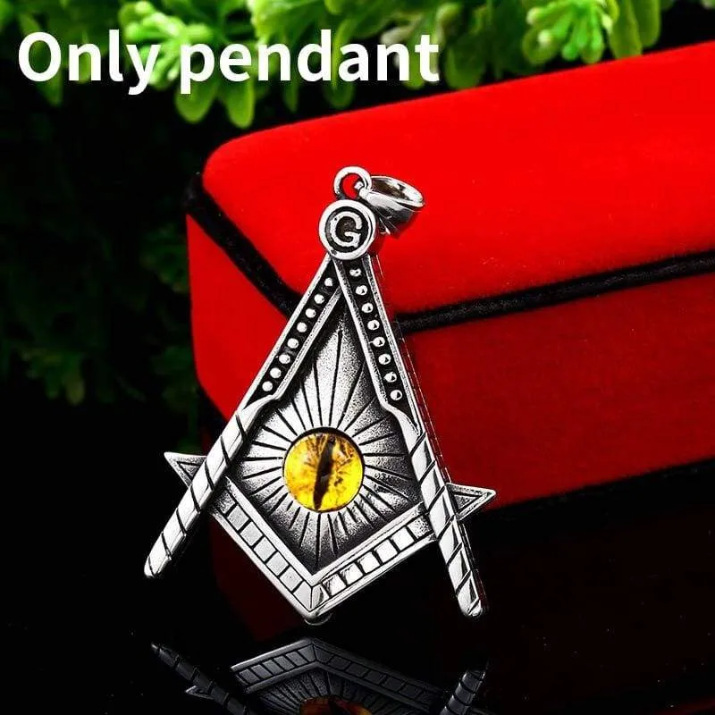 Freemason pendant necklace Yellow eye Stainless Steel illuminati Men biker Chain Gothic Jewelry