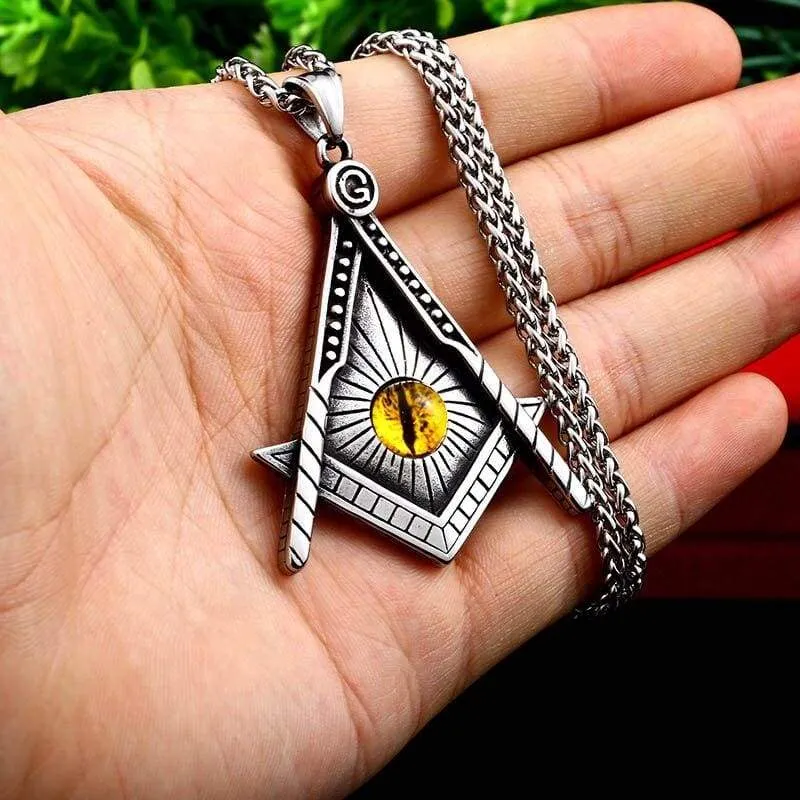 Freemason pendant necklace Yellow eye Stainless Steel illuminati Men biker Chain Gothic Jewelry