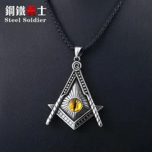 Freemason pendant necklace Yellow eye Stainless Steel illuminati Men biker Chain Gothic Jewelry