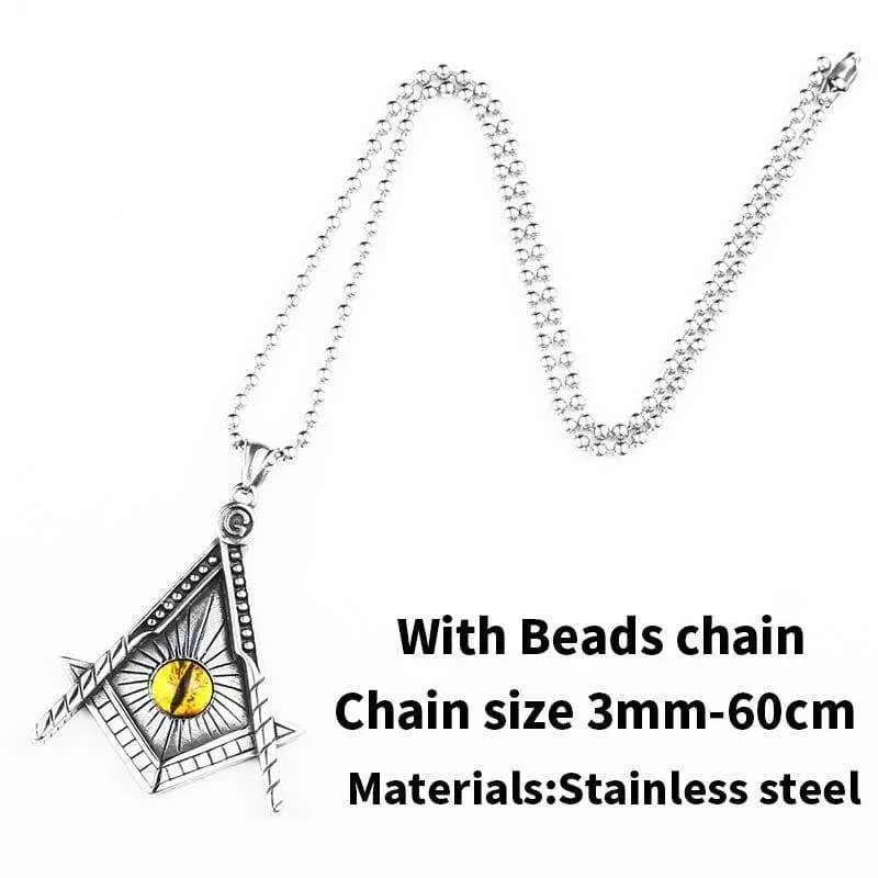 Freemason pendant necklace Yellow eye Stainless Steel illuminati Men biker Chain Gothic Jewelry