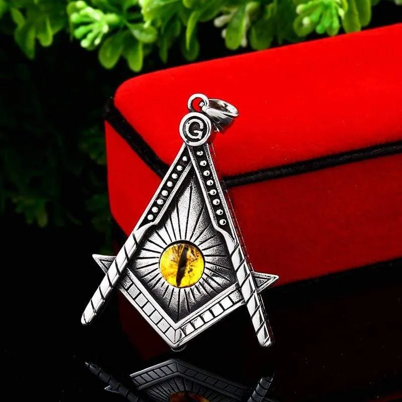 Freemason pendant necklace Yellow eye Stainless Steel illuminati Men biker Chain Gothic Jewelry