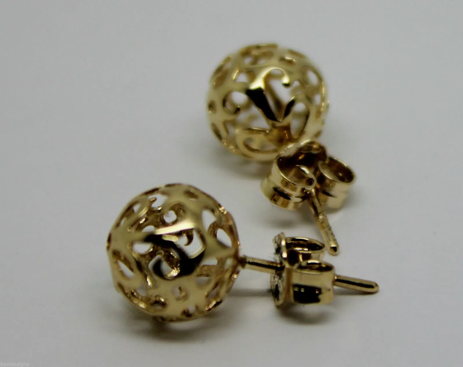 Genuine New 9k 9ct Yellow Gold or White Gold or Rose Gold 8mm Filigree Stud Earrings