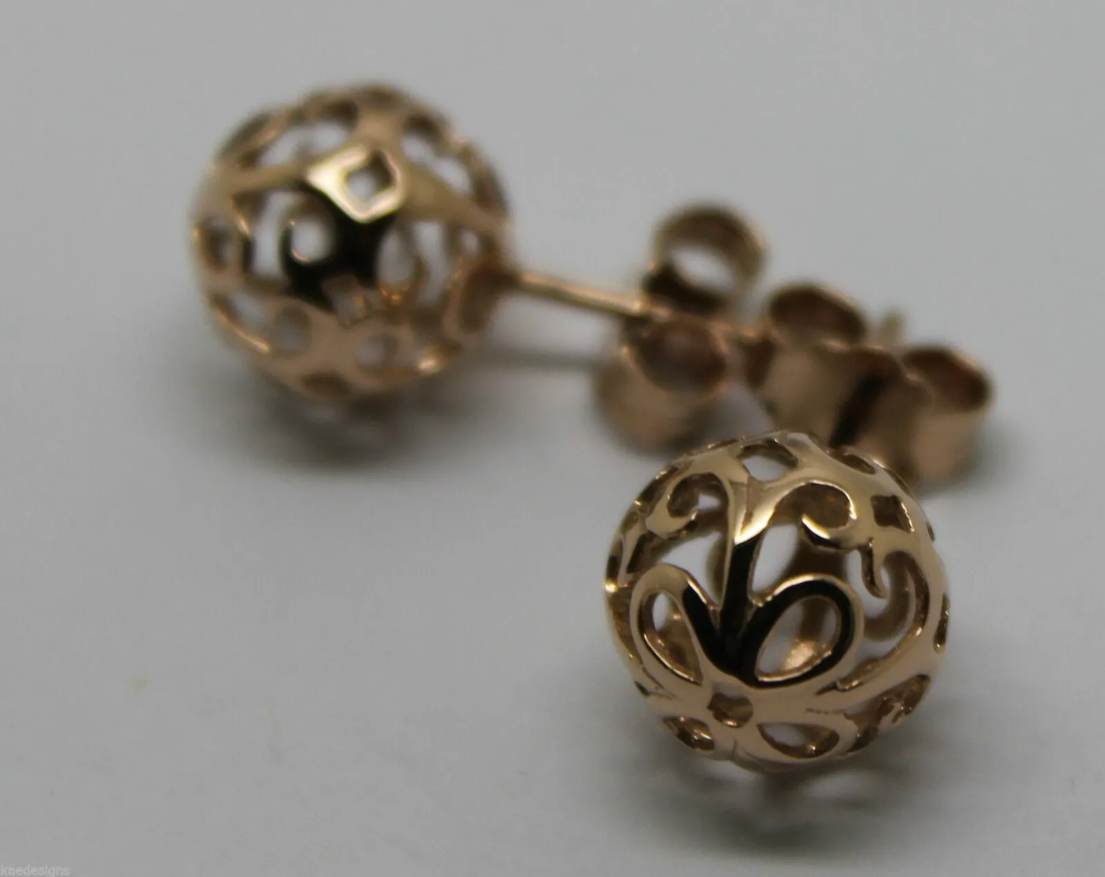 Genuine New 9k 9ct Yellow Gold or White Gold or Rose Gold 8mm Filigree Stud Earrings