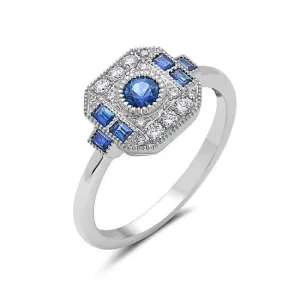 Geometric Blue Sapphire Diamond Ring