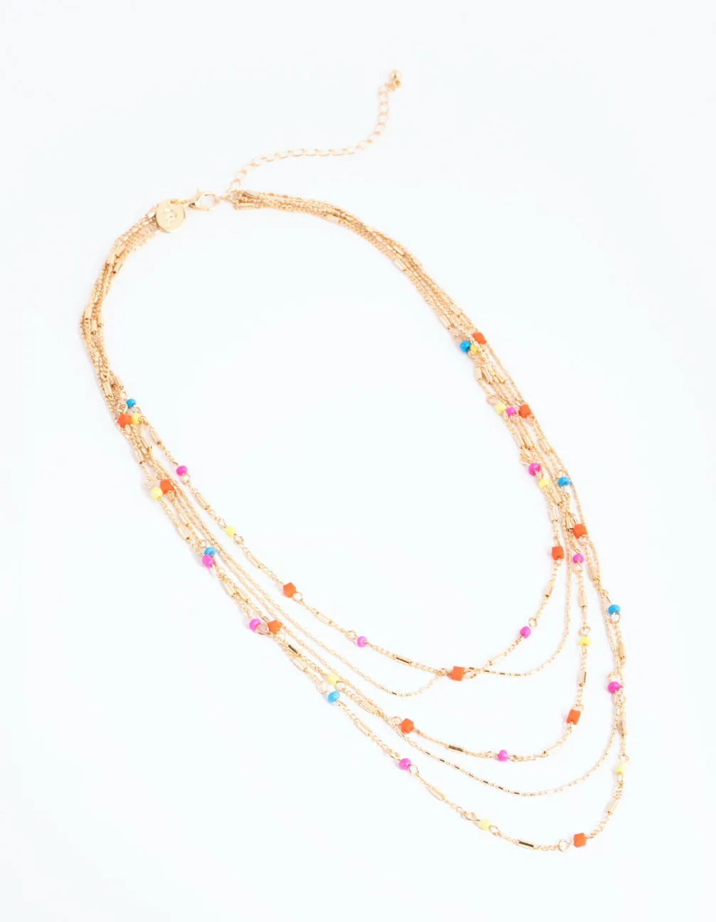 Gold Beaded Multi Row Necklace