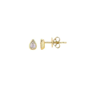 GOLD BEZEL SET PEAR DIAMOND STUD EARRINGS