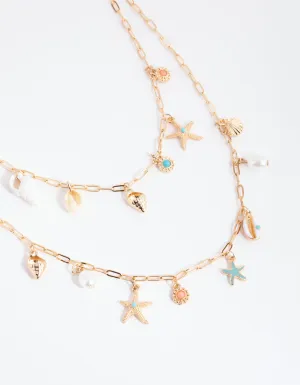 Gold Ocean Charm Necklace