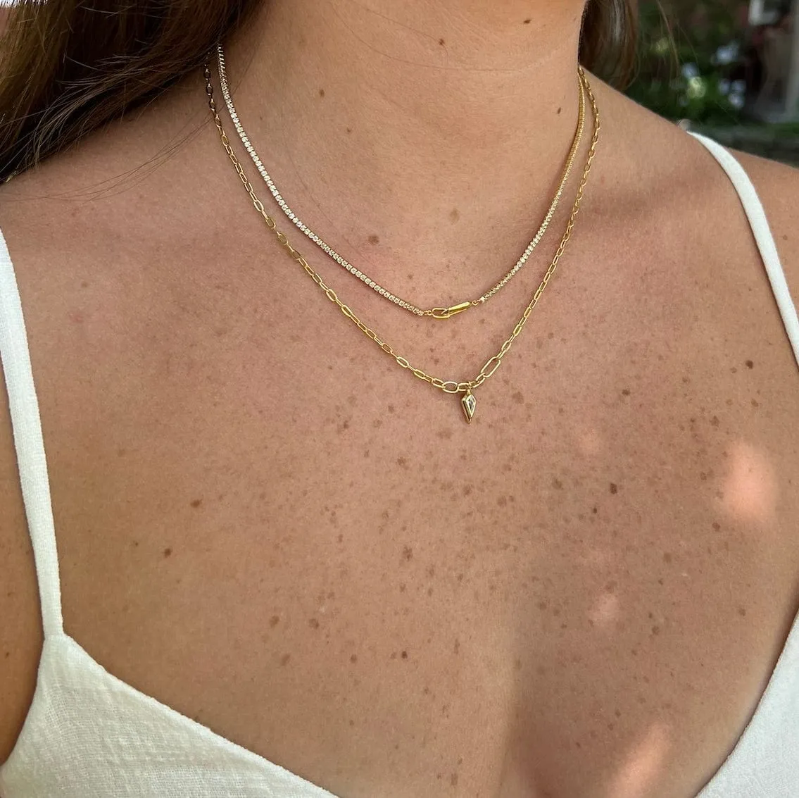 Gold Sparkle Drop Pendant Chunky Chain Necklace