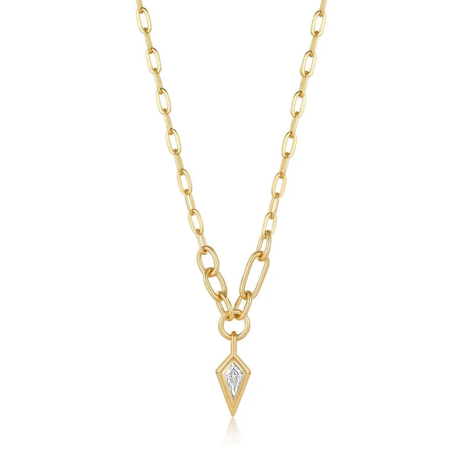 Gold Sparkle Drop Pendant Chunky Chain Necklace