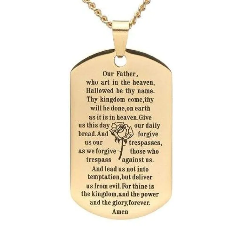 Gold/SilverTone Stainless Steel English Our Father Lord's Prayer Dog Tag Pendant Necklace 60 CM