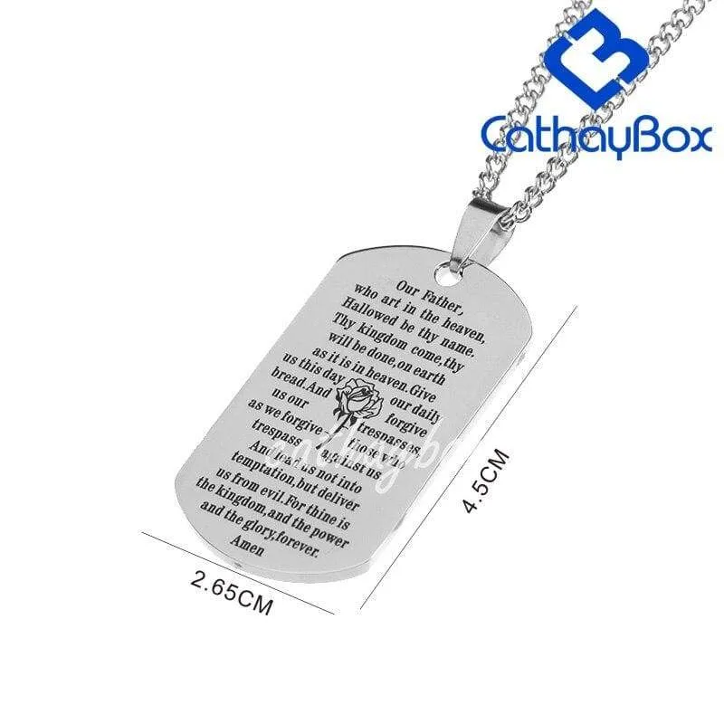 Gold/SilverTone Stainless Steel English Our Father Lord's Prayer Dog Tag Pendant Necklace 60 CM