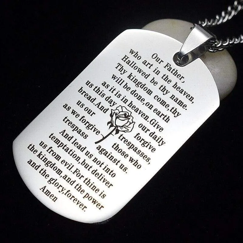 Gold/SilverTone Stainless Steel English Our Father Lord's Prayer Dog Tag Pendant Necklace 60 CM