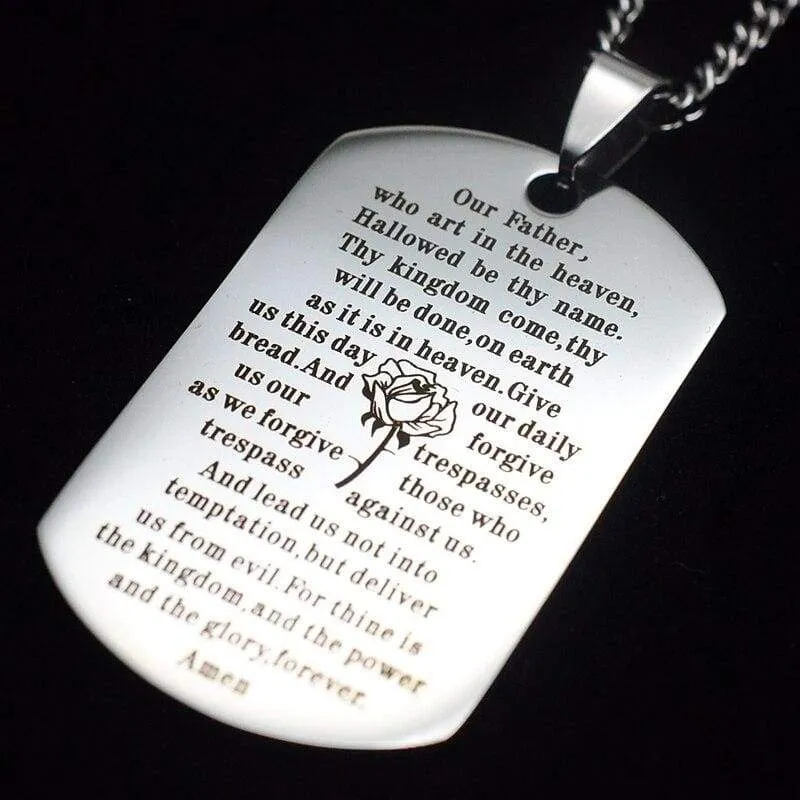 Gold/SilverTone Stainless Steel English Our Father Lord's Prayer Dog Tag Pendant Necklace 60 CM