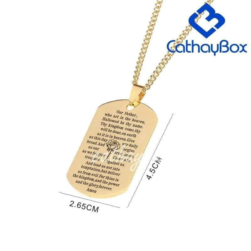 Gold/SilverTone Stainless Steel English Our Father Lord's Prayer Dog Tag Pendant Necklace 60 CM