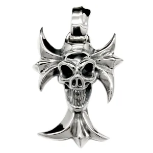 Gothic Cross with Good Luck Skull Pendant