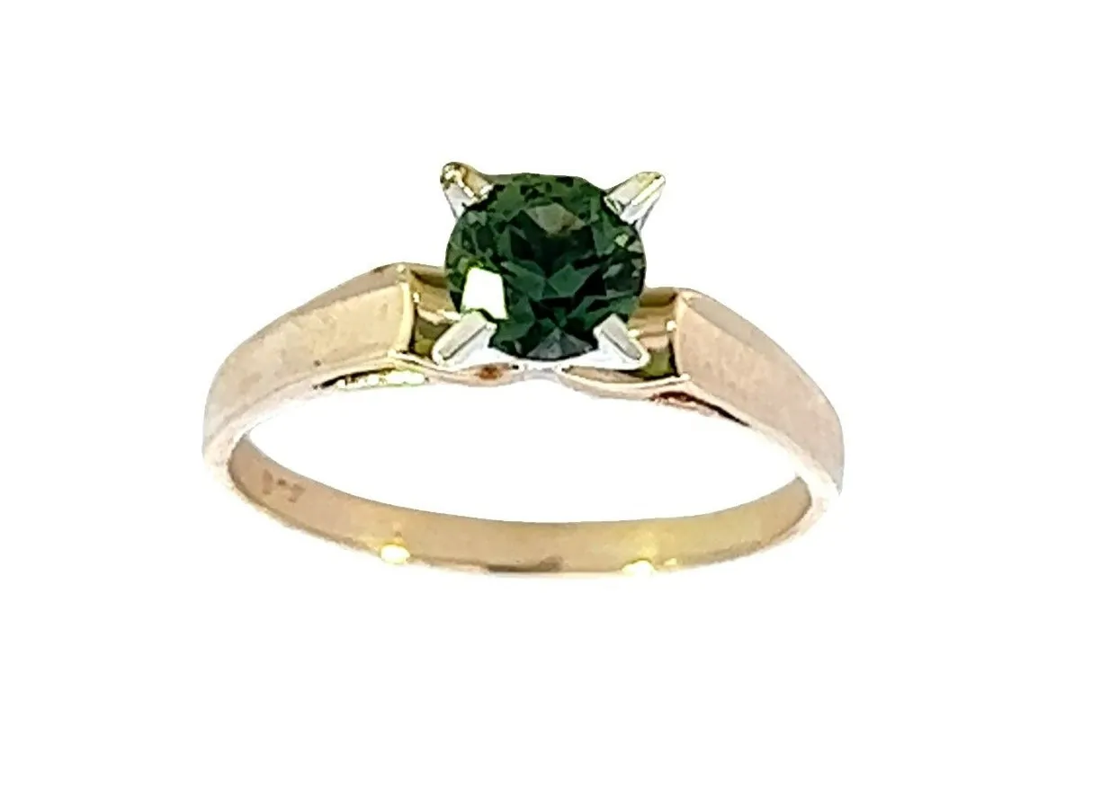 Green Sapphire Yellow & White Gold Solitaire Ring