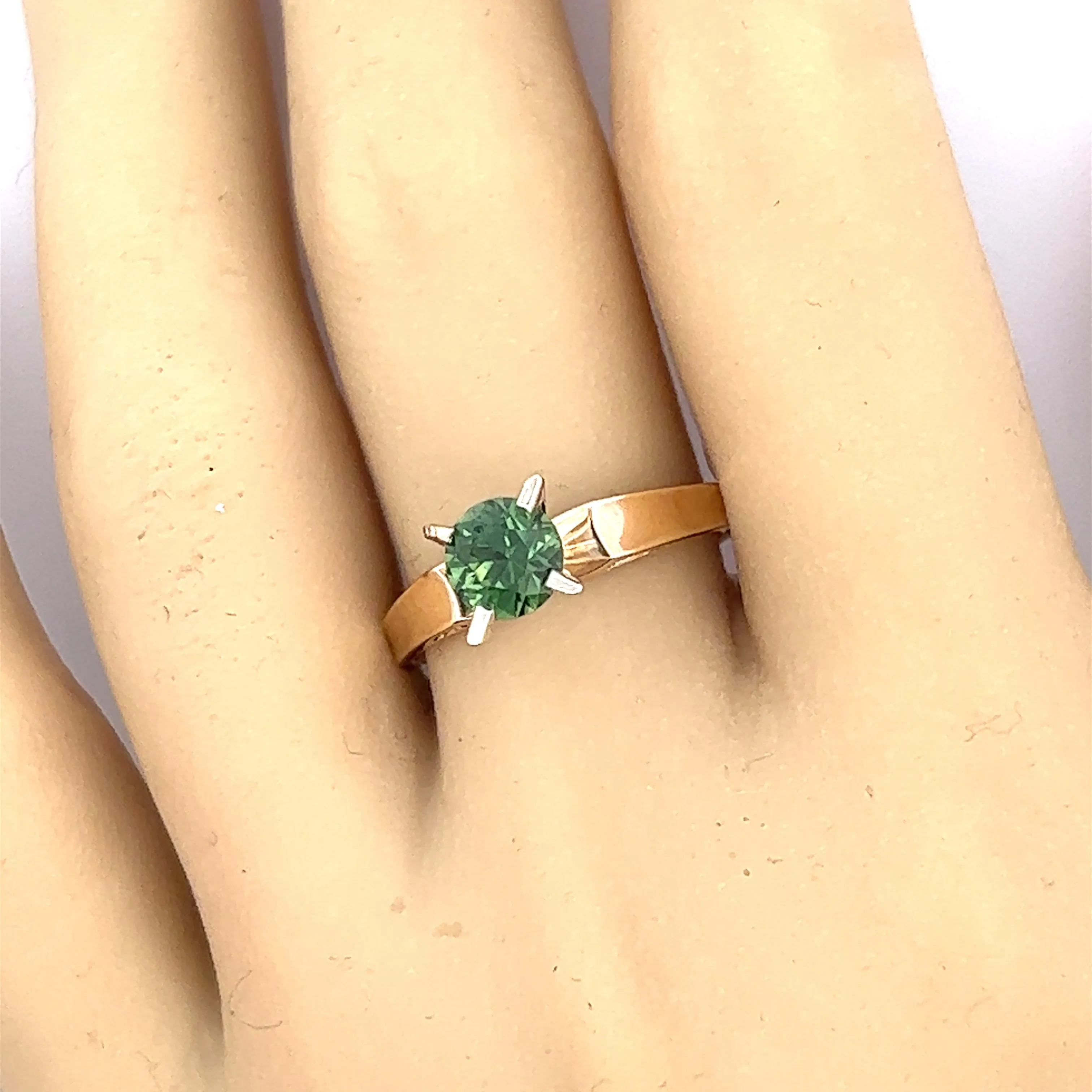 Green Sapphire Yellow & White Gold Solitaire Ring