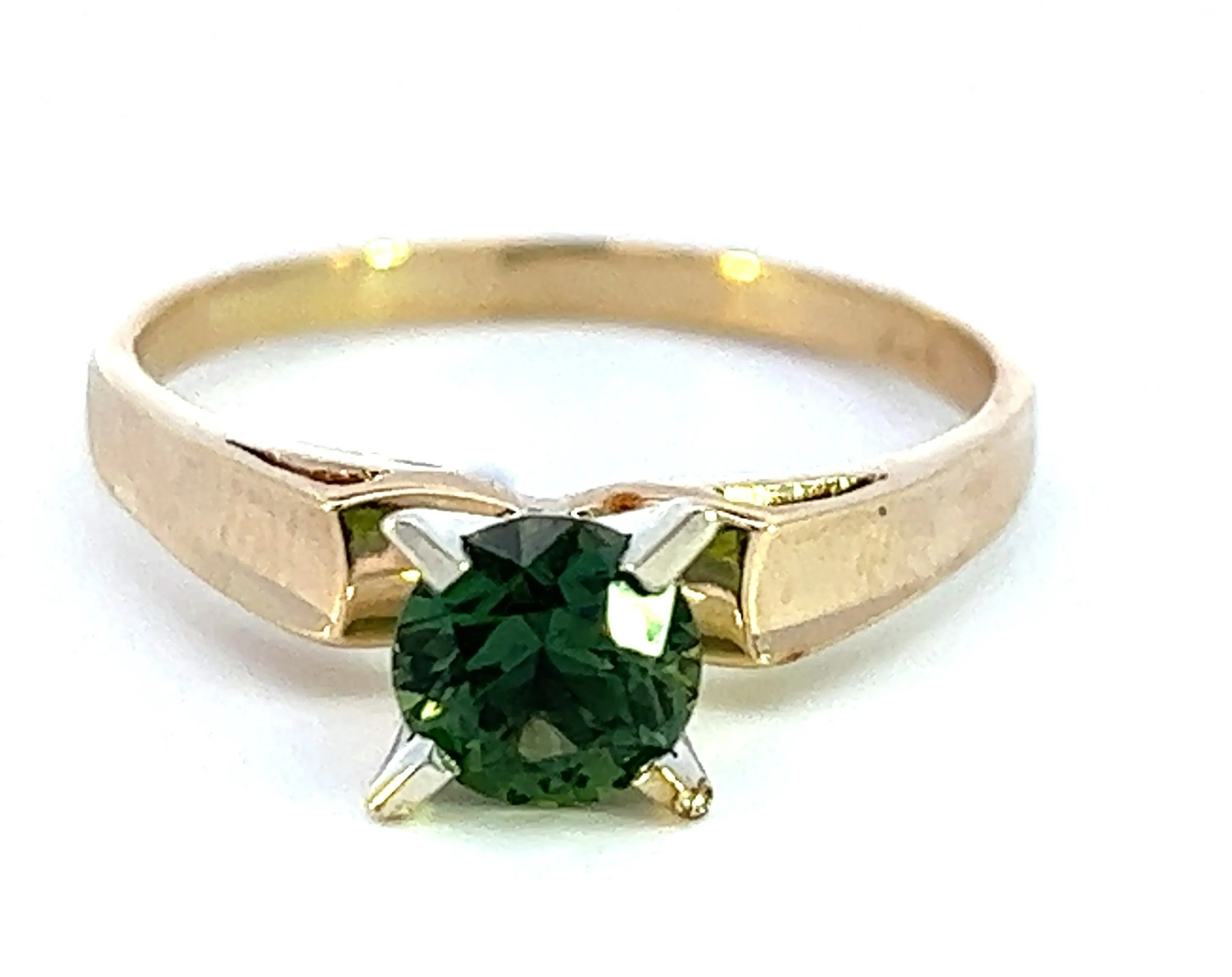 Green Sapphire Yellow & White Gold Solitaire Ring