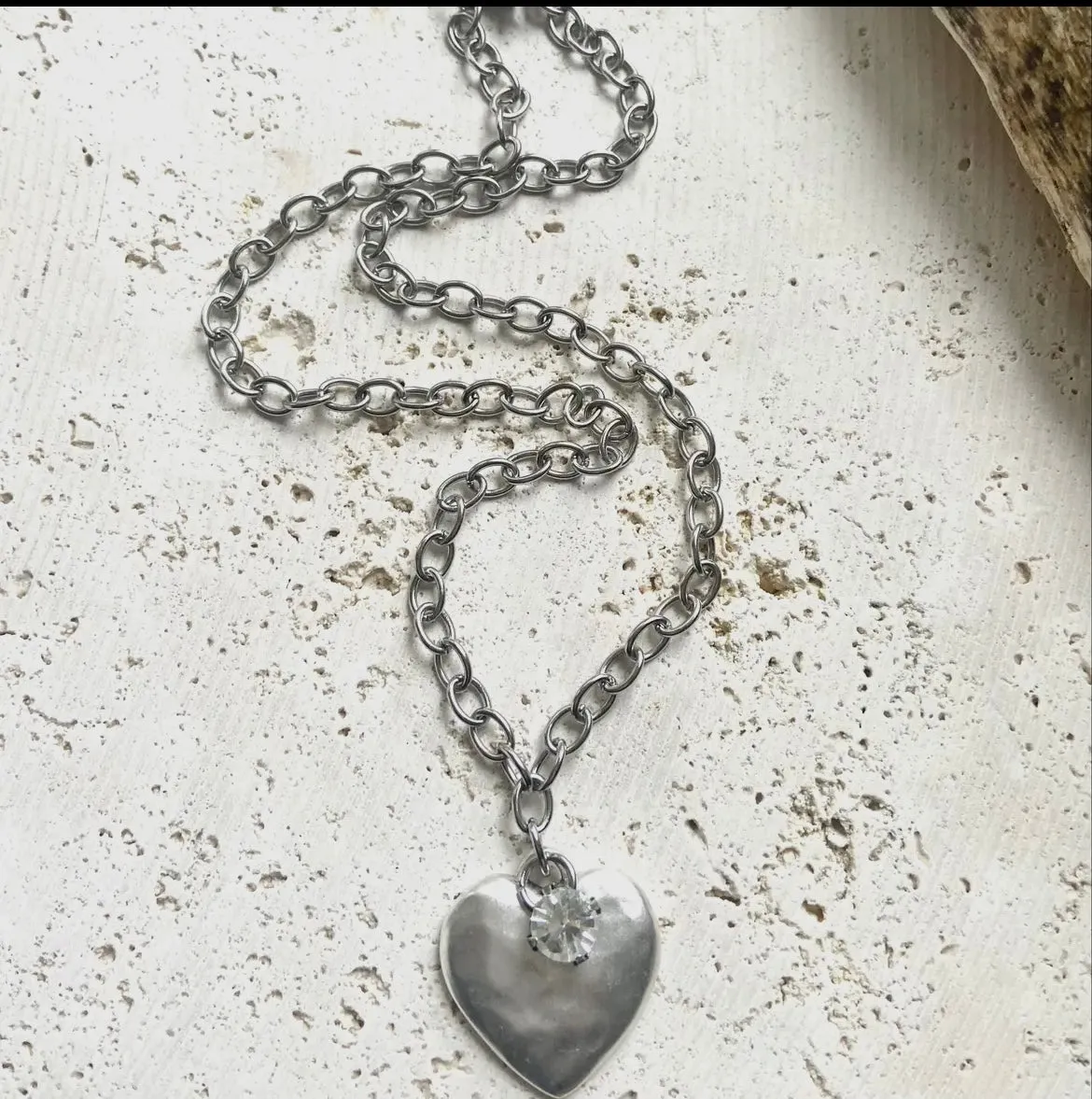 Hammered Heart Handmade Necklace - mixed metal or silver