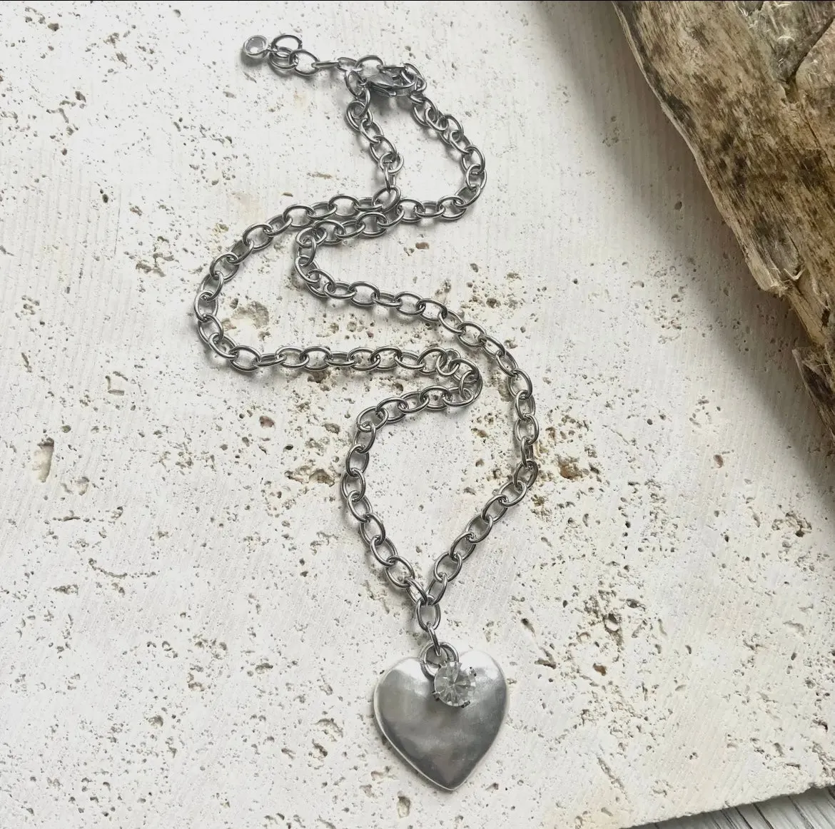 Hammered Heart Handmade Necklace - mixed metal or silver