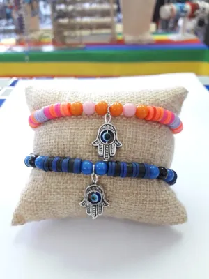 Heishie Bracelet With Hamsa