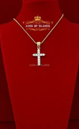 King of Bling's Yellow Sterling Silver Cross Pendant with 4.40ct Cubic Zirconia