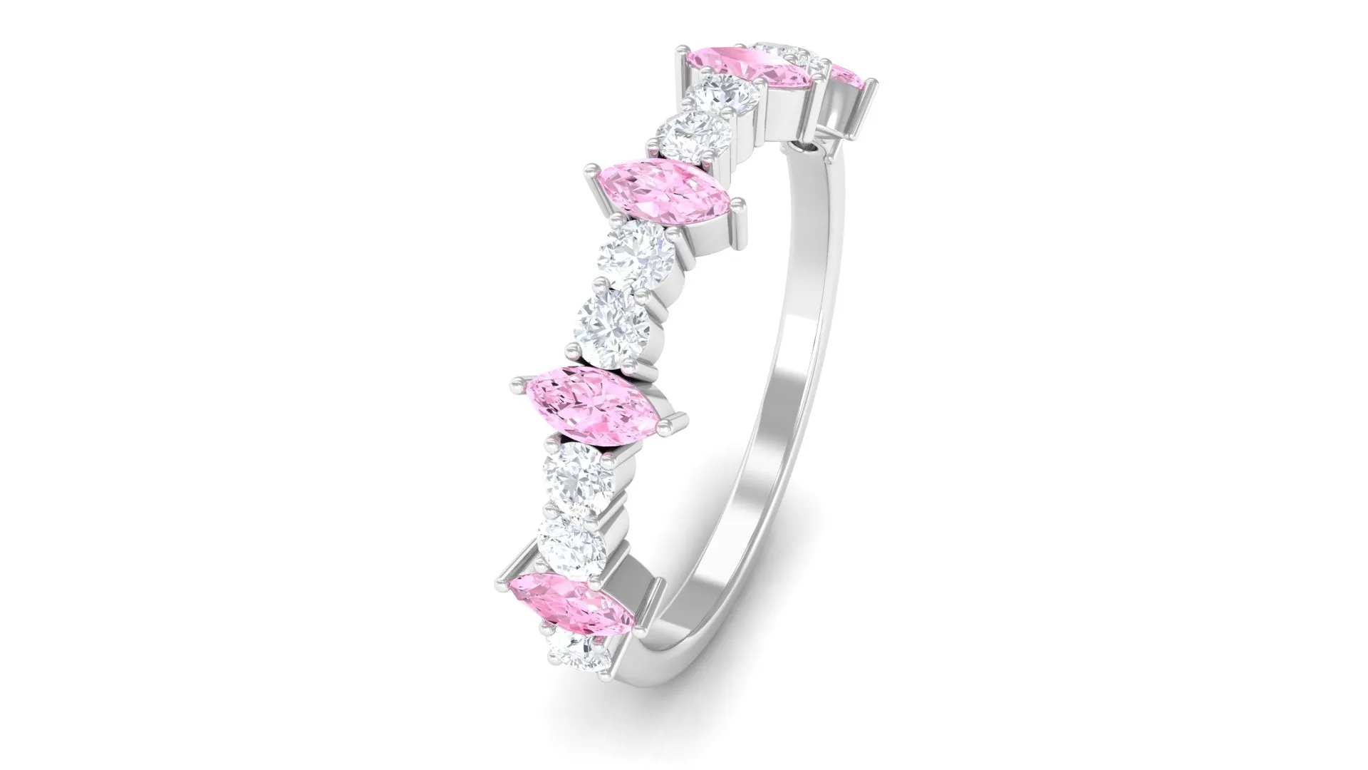 Lab-Created Pink Sapphire and Diamond Half Eternity Ring