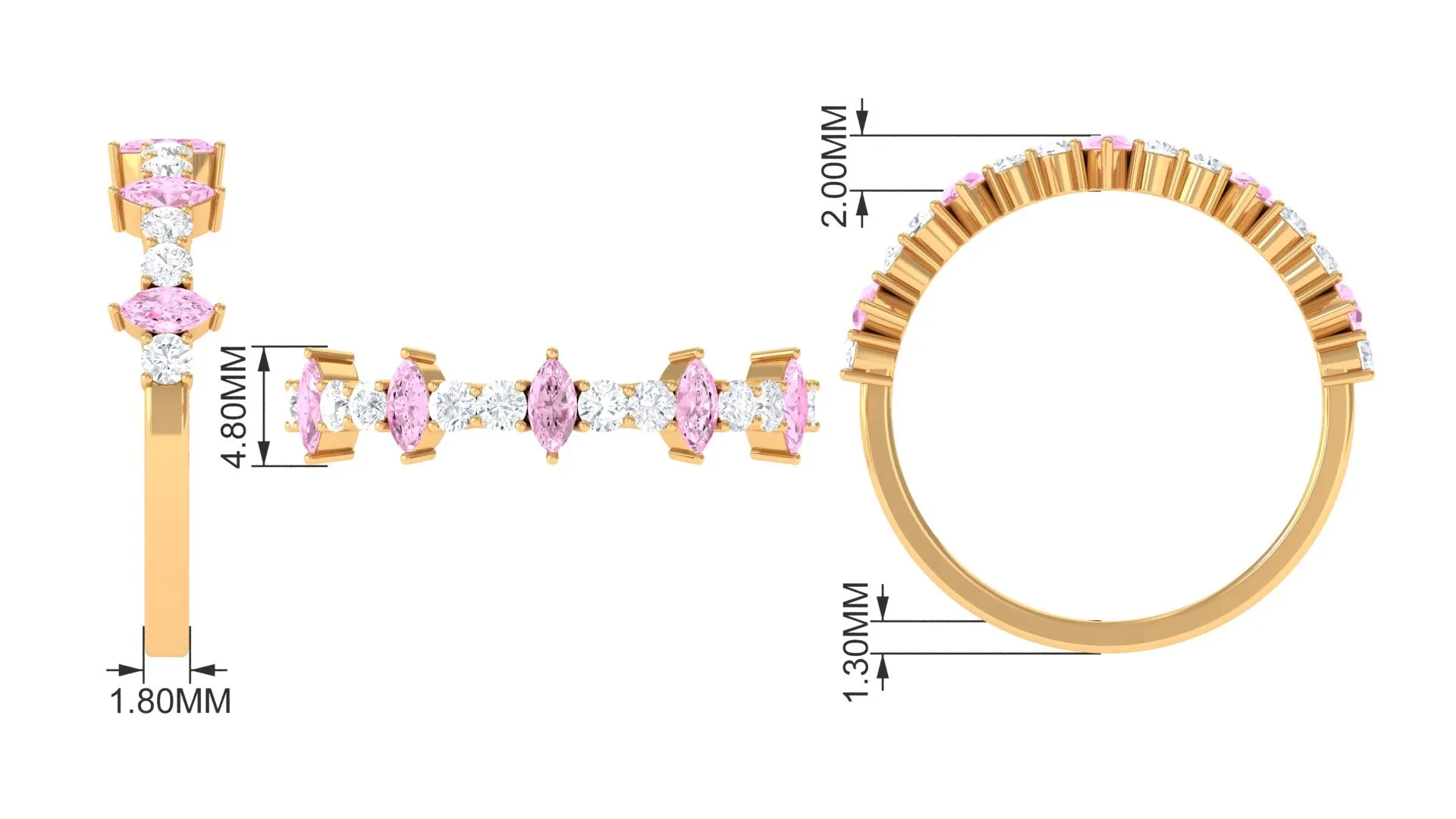 Lab-Created Pink Sapphire and Diamond Half Eternity Ring