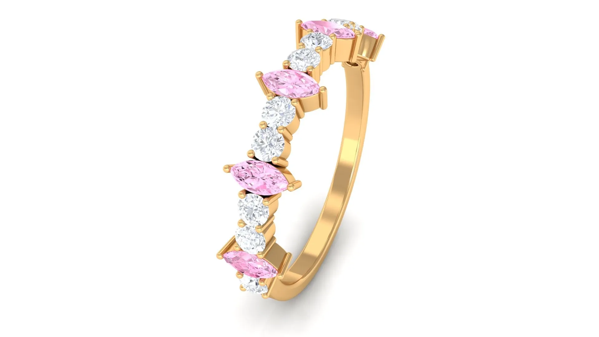 Lab-Created Pink Sapphire and Diamond Half Eternity Ring