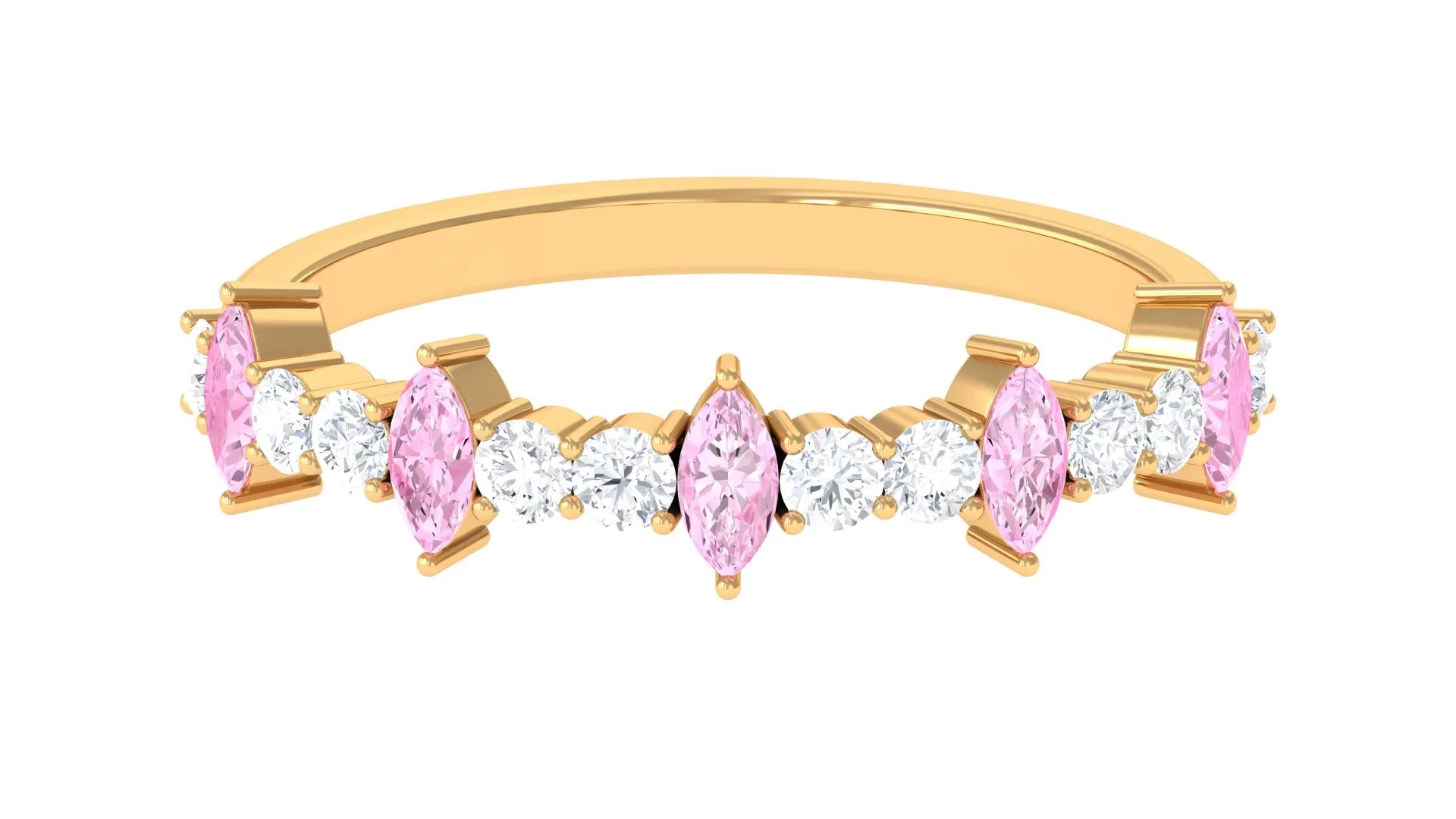 Lab-Created Pink Sapphire and Diamond Half Eternity Ring