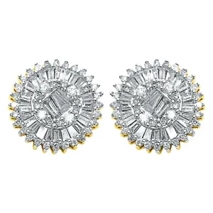 Large Baguette Sunburst Diamond Earrings .78cttw 10K Yellow Gold