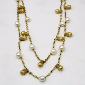 'Links of London' Drop Pearl & 18k Yellow Gold Tiered Necklace | 16" |