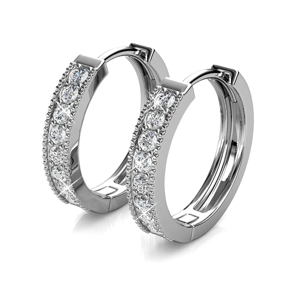 Lydia 18k White Gold Plated Hoop Earrings with Simulated Diamond Crystals