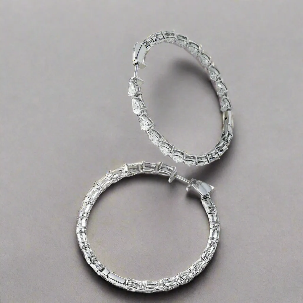 Lyndsie 7 Carats Lab Grown Pear Cut Diamond Inside Out Hoop Earrings in 18k White Gold