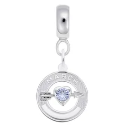 March Birthstone Charm Dangle Bead In Sterling Silver