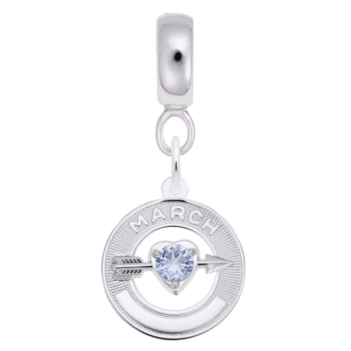 March Birthstone Charm Dangle Bead In Sterling Silver