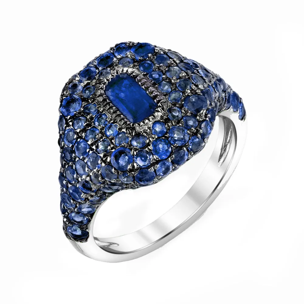 MEN'S BLUE SAPPHIRE PAVE PINKY RING