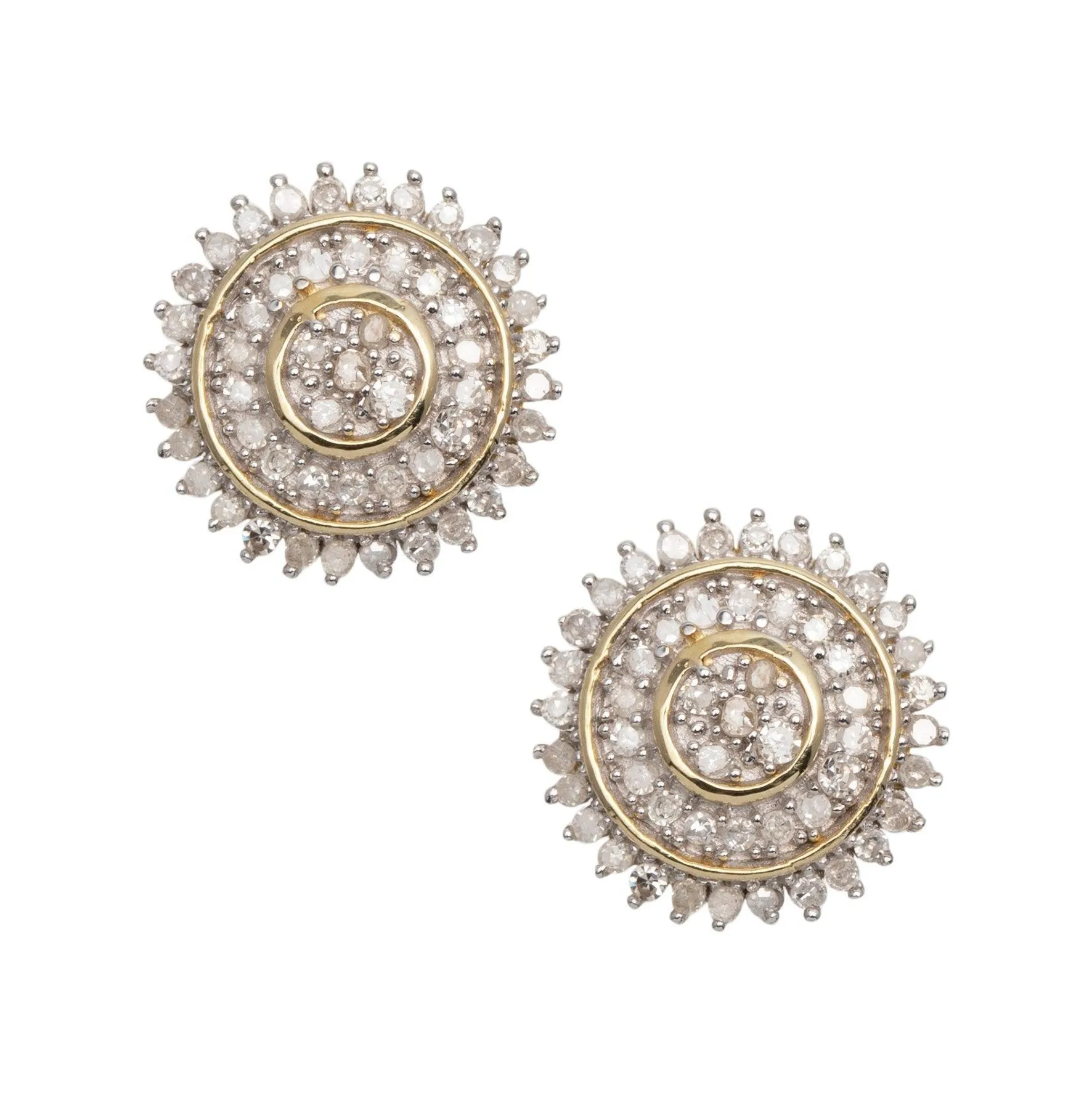 Men's Sunflower Design Micro-Pavé Diamond Stud Earrings 0.33ct 10K Yellow Gold