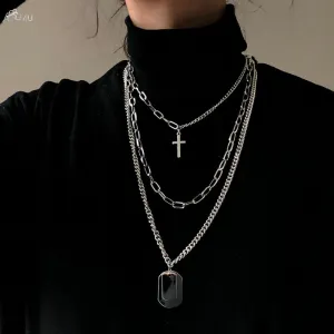 Metal Silver Cross Pendants Necklace