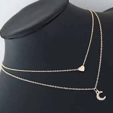 Moon and Heart Two-Layer Necklace