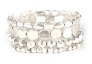 Multi Layered Metal Bead Bracelet Silver