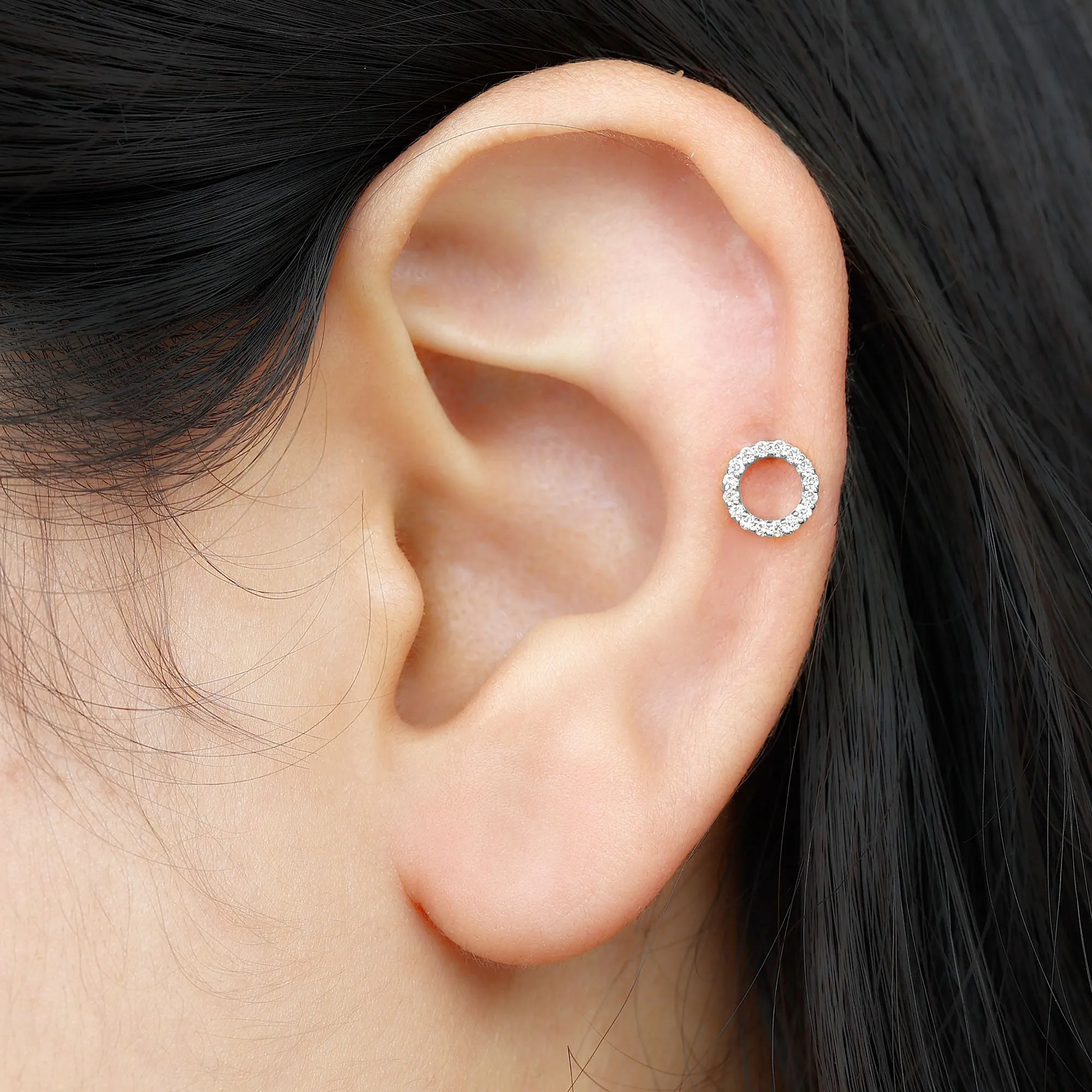 Natural Diamond Open Circle Earring for Helix Piercing