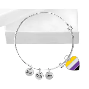 Nonbinary Flag Colored Heart Retractable Charm Bracelets